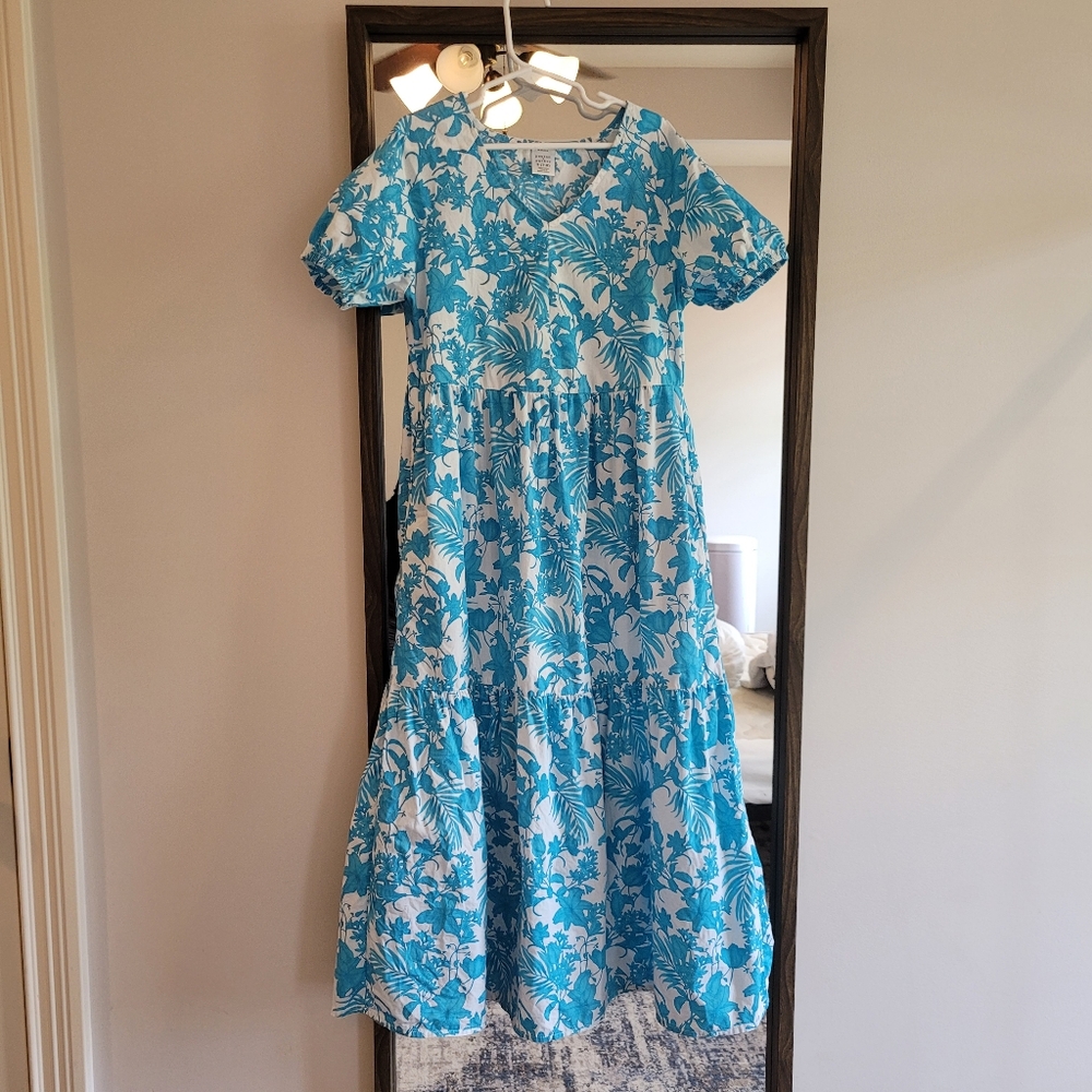 Blue Floral Botanical Beach Vacation Wedding Guest Coastal Maxi Dress Girl 8